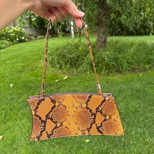 Staud Coco Shoulder Clutch with strap in Snake Brown